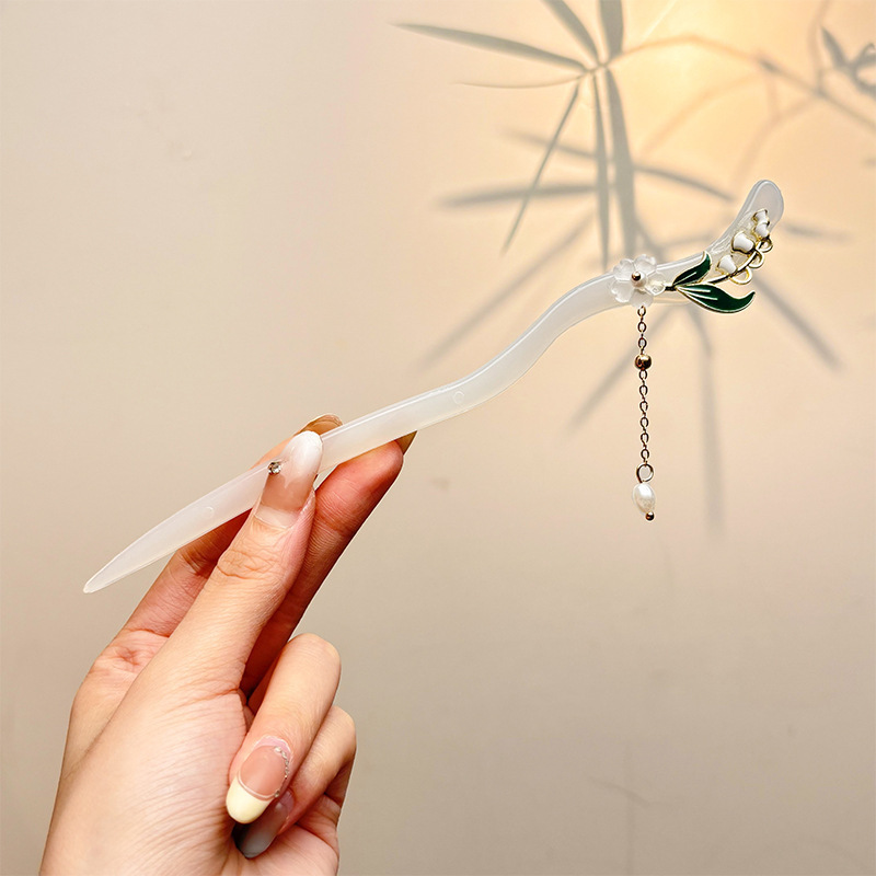 天然黑檀木发簪女清冷感发饰玉兰花步摇簪子古风旗袍头饰日常盘发|undefined