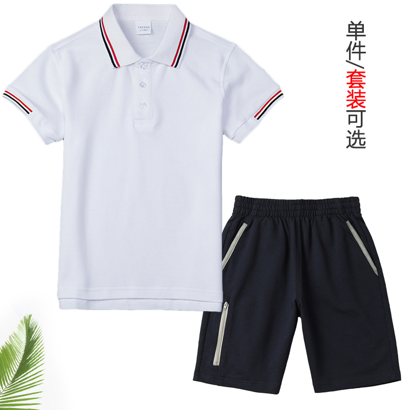 小学生夏季校服套装文化衫男女童藏青色校裤短裤儿童白色短袖t恤