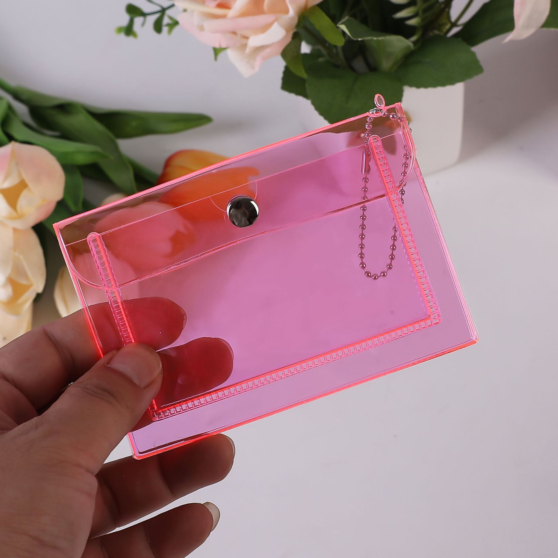 简约DIY收纳包迷你按扣便携零钱包创意透明卡包ins少女心咕卡卡套