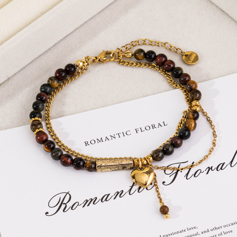 New Chinese Style Bracelet Double Layer Stacked Bracelet Niche Design Retro Elegant Exquisite Natural Tiger Eye Stone Bracelet Beaded