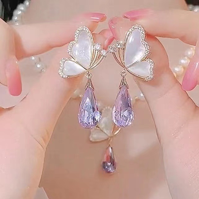 1 Pair Fairy Style Butterfly Inlay Alloy Artificial Crystal Opal Drop Earrings display picture 2