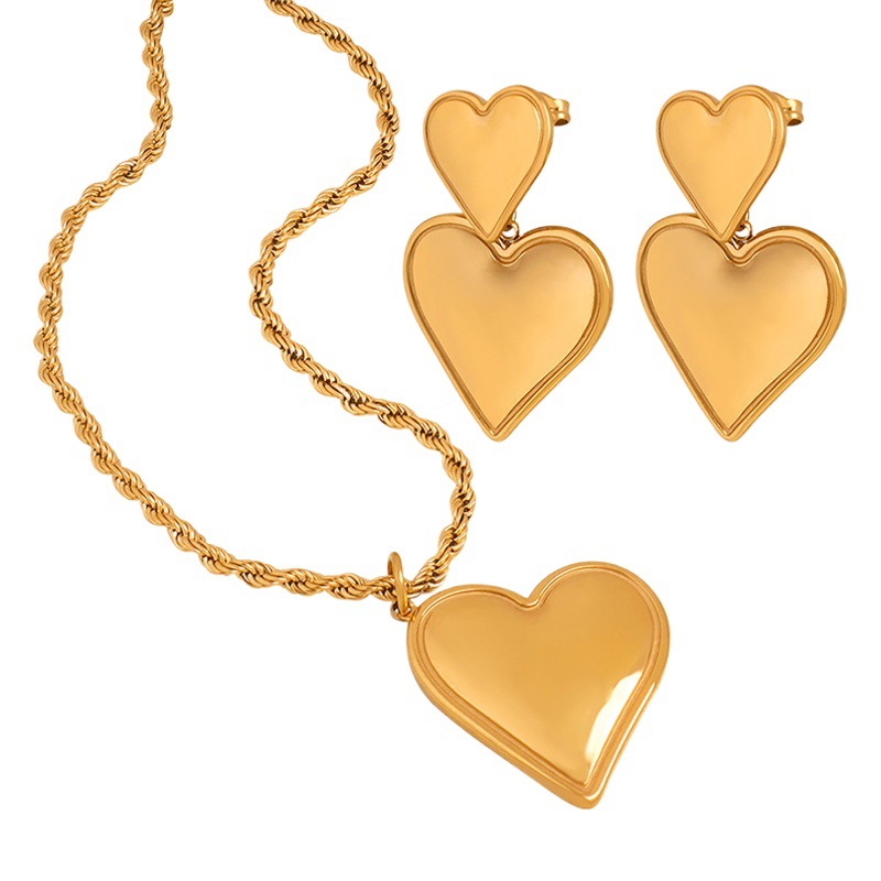 Amor colgante collar melocotón corazón pendientes de titanio acero 18K oro hadas temperamento todo partido clavícula cadena femenina