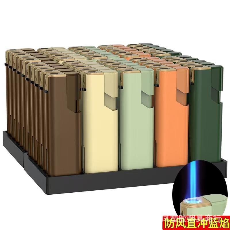 Publicidad de encendedor a prueba de viento de metal inflado láser de alta calidad impresión directa llama azul impresión UV color publicidad