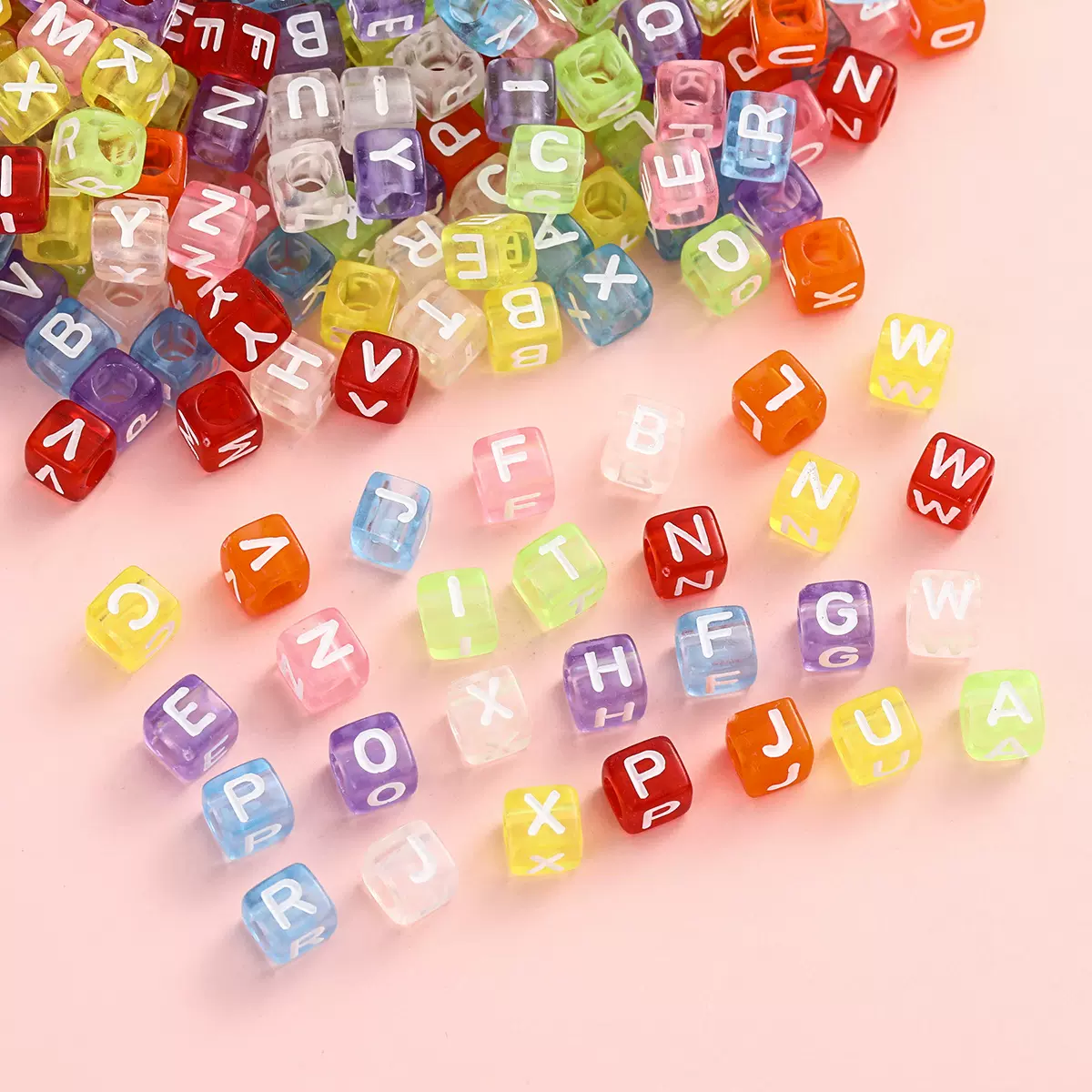 6mm透明彩色亚克力英文单字母珠子 diy饰品配件手工串珠散珠材料