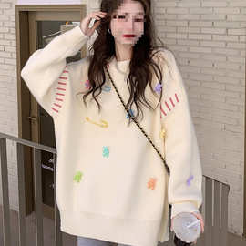 大码女装2024秋冬新款韩版宽松慵懒风套头毛衣女设计感针织衫上衣