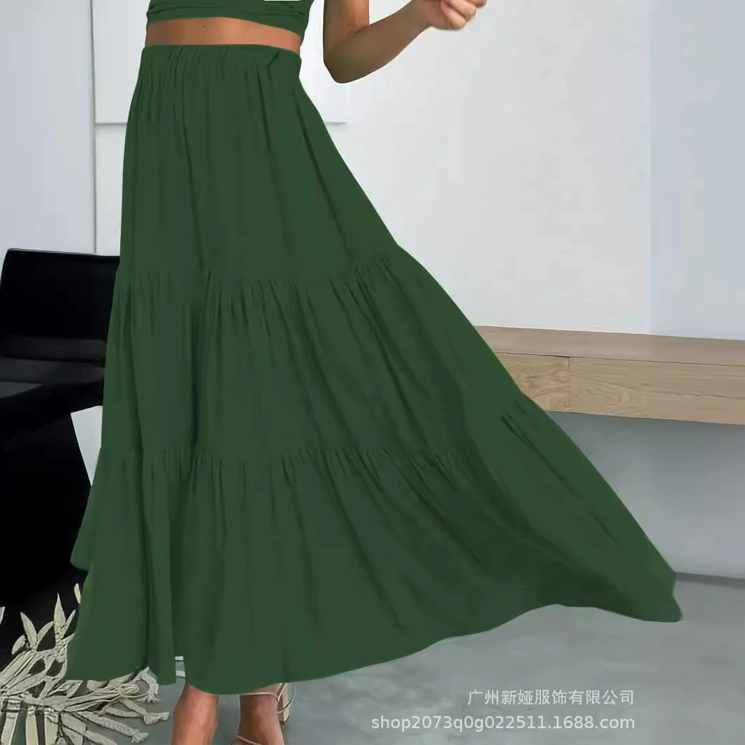 [Взрывное расширение] Большой размер эластичная талия сплошной цвет юбка-бюст большой размер женская одежда
