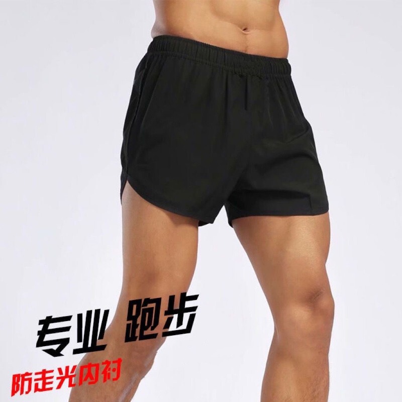 Fitness Shorts Marathon Running Shorts Sports Students Track and Field Training Pants Quick-drying with Lined Three-part Pants for Summer