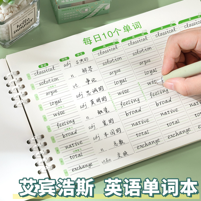 El libro de memorias de palabras de Inglés de Ebenhaus, el libro de memorias de estudiantes, el artefacto de memoria, la curva de memoria olvidada, el libro de cálculo tácito.