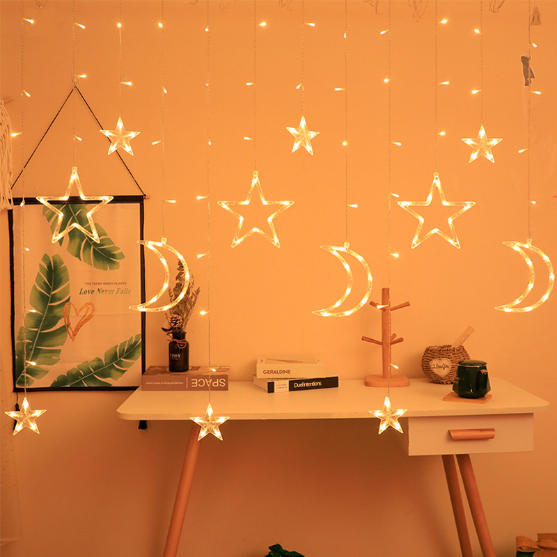 LED窗簾燈網紅臥室浪漫星月燈房間裝飾彩燈串聖誕節日星星燈閃燈