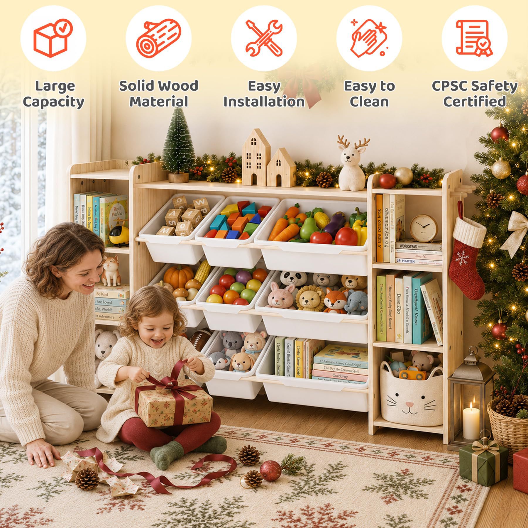 Cross-border Solid Wood Multi-layer Montessori Kindergarten Toy Storage Shelf Organizer Cabinet Children's Bookshelf Toy Rack
