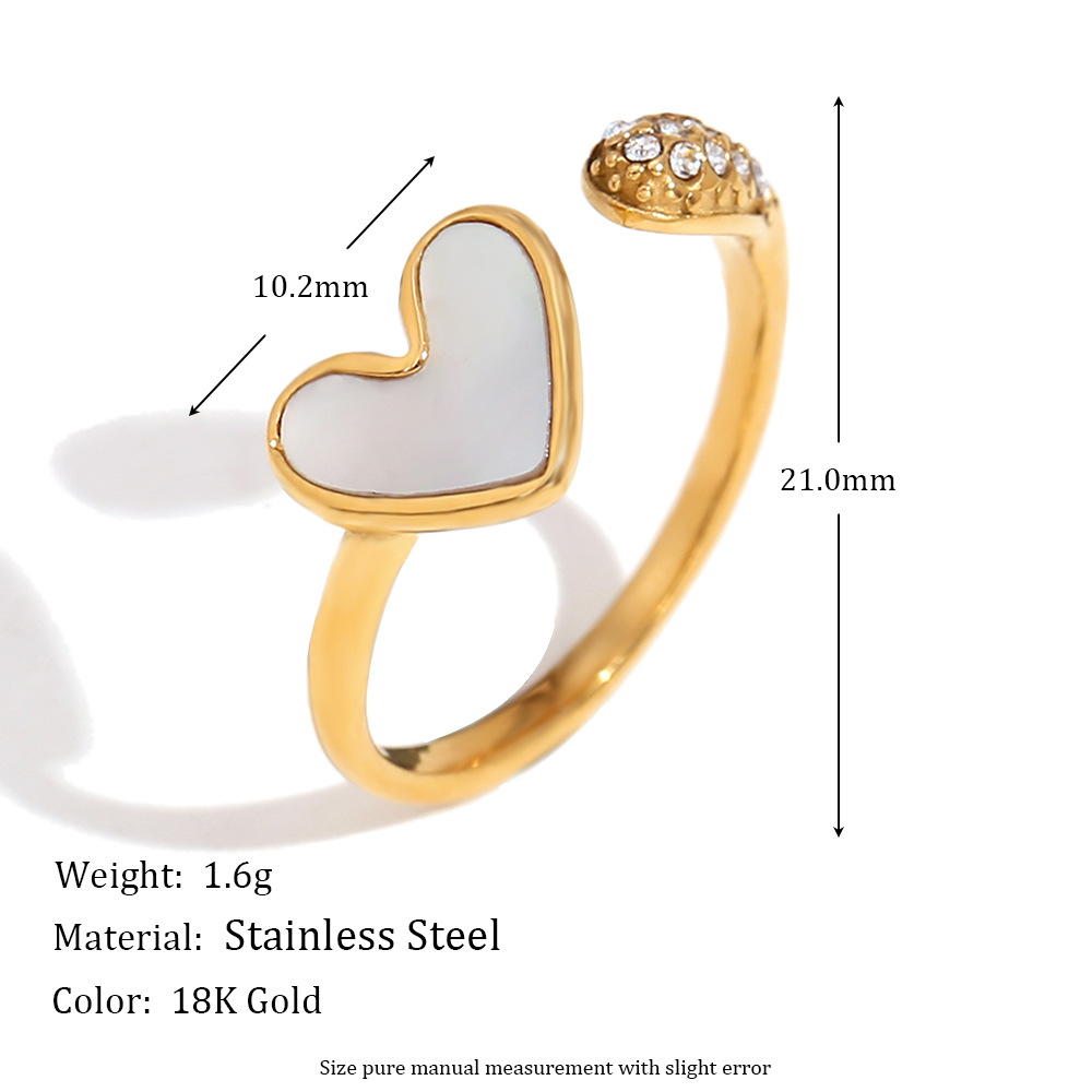 White Shell Love Stainless Steel Opening Ring
