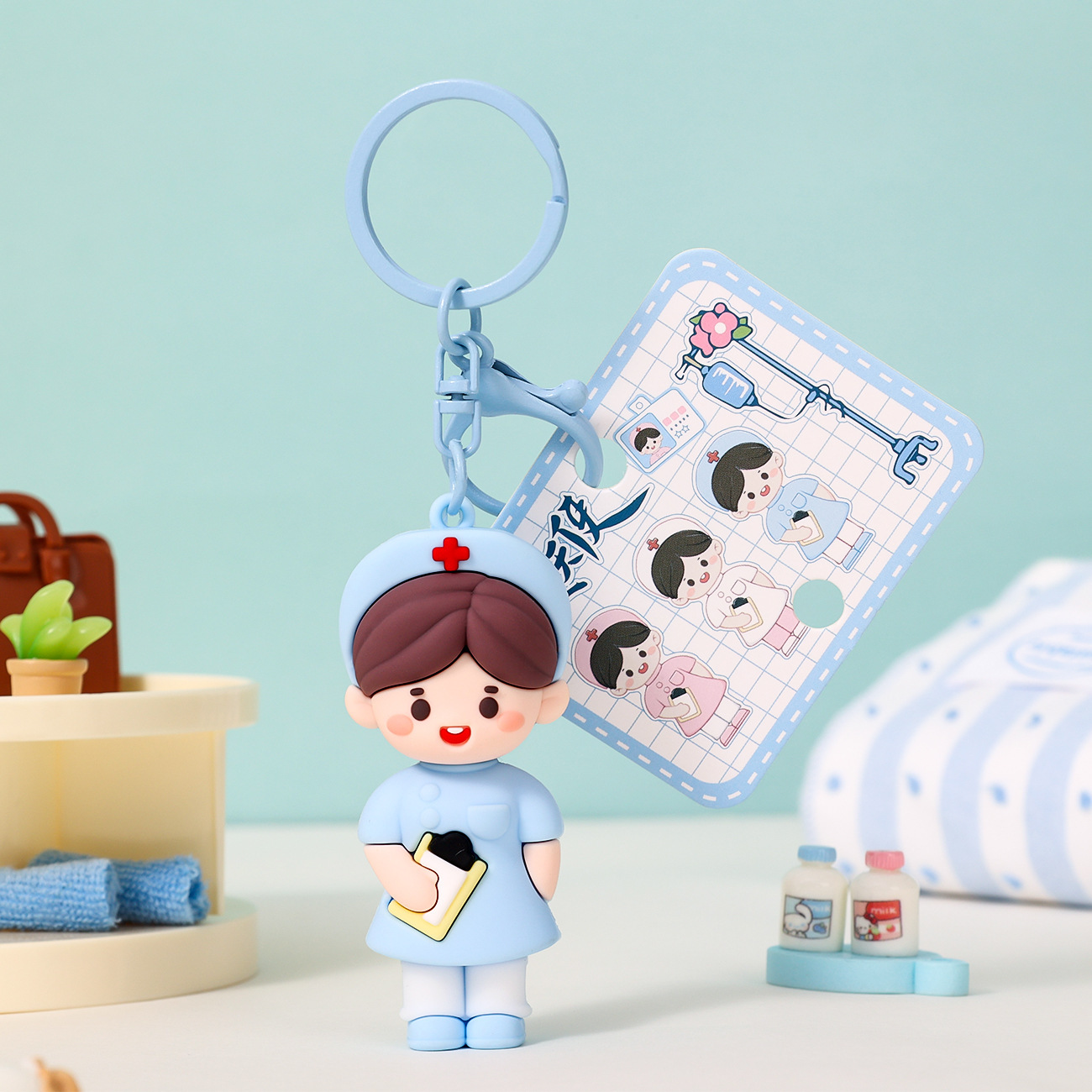 Ángel blanco doctor llavero bolsas de goma suave colgantes creativos regalos de vacaciones originales regalos de enfermeras al por mayor