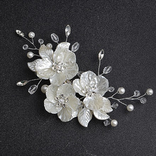 欧美跨境新款 韩式新娘婚礼头饰 白色贝壳花瓣手工珍珠水晶发夹饰
