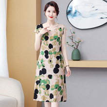 2025新款小个子碎花棉绸连衣裙夏天中老年气质妈妈人造棉裙子显瘦