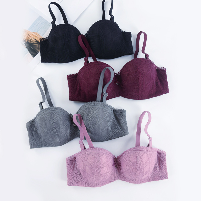 1/2 media taza de ropa interior con borde de encaje para mujer, correa para el hombro, copa de espesor medio desmontable con anillo de acero, sujetador de mujer recogido en stock