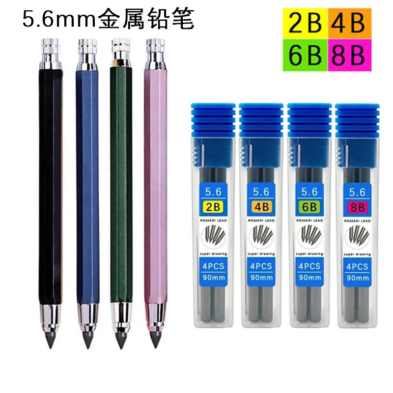 Pensil otomatis 5.6mm, menggambar sketsa mekanis yang dilukis tangan, batang pensil logam perlengkapan pabrik