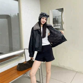 美拉德蛋白皮羽绒服女短款2026冬季加厚毛领宽松显瘦PU皮衣短外套