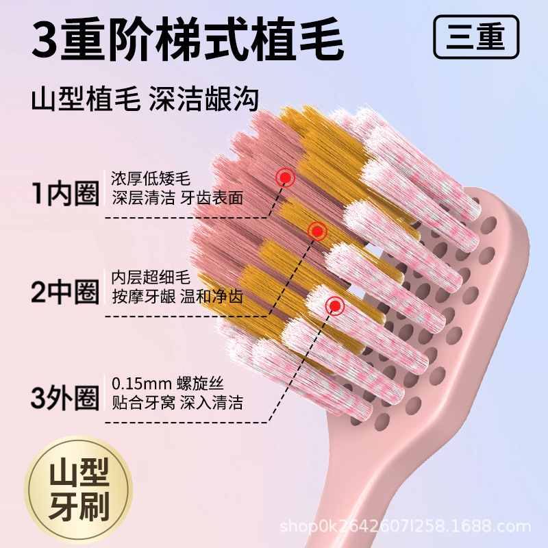 【3支装】牙刷达人成年人软毛宽头凸面山型牙刷软毛护龈家用男女|undefined