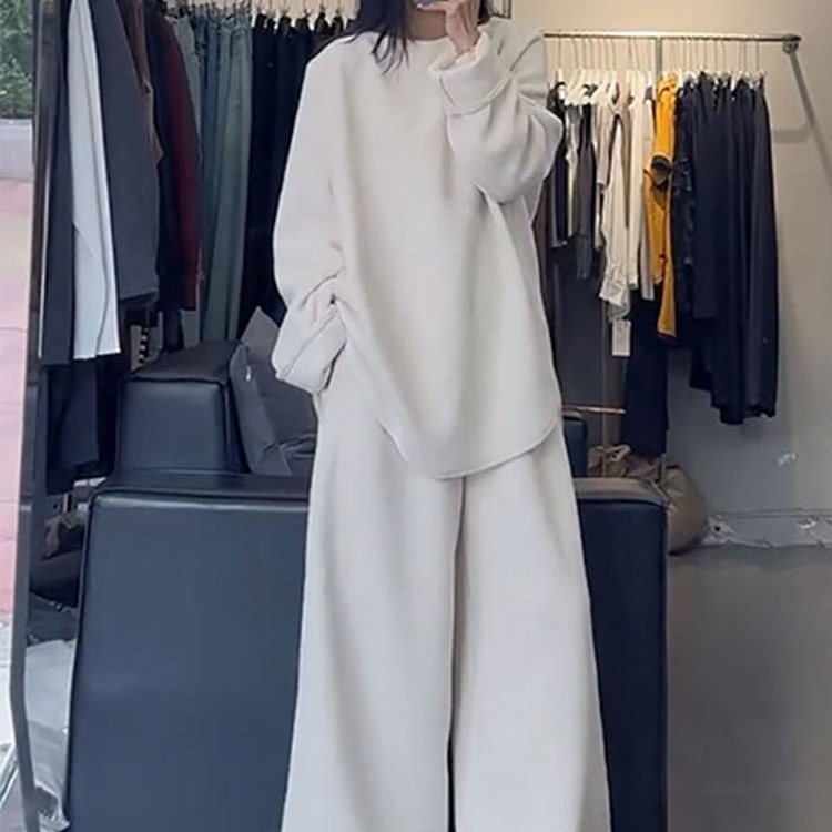 胖mm特大码300斤卫衣女秋冬圆领长袖上衣高腰直筒阔腿裤两件套|undefined