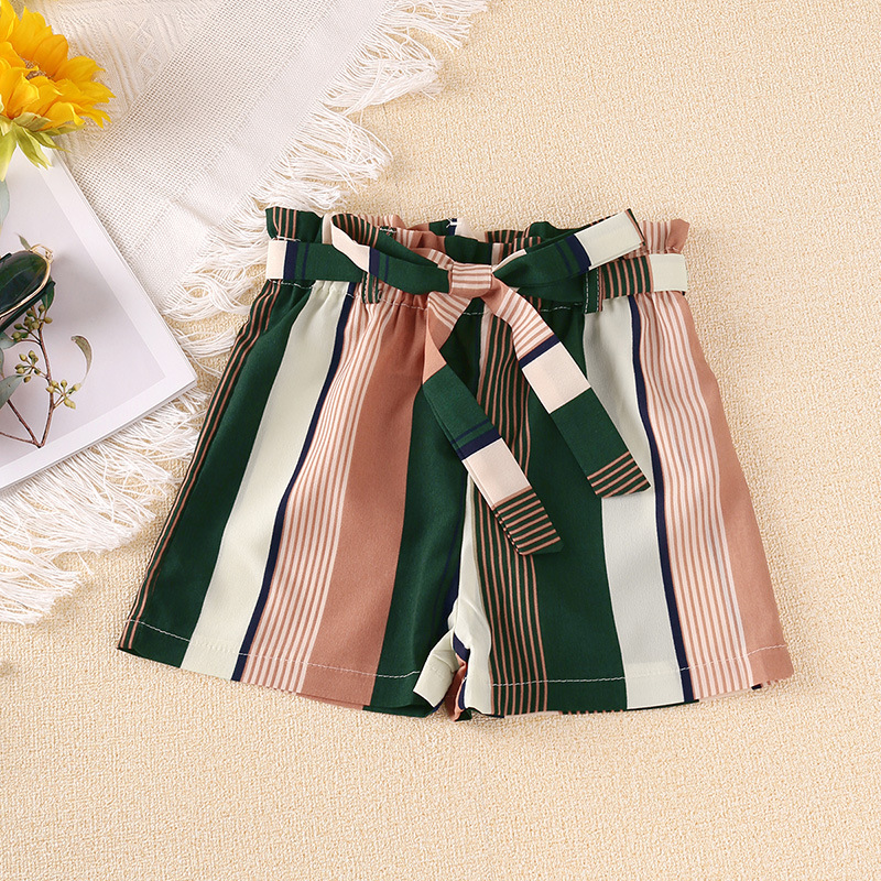 Mädchen Set 2024 Sommer Neue Modische Sling Top Gestreiften Shorts Kinderkleidung_voghion.com