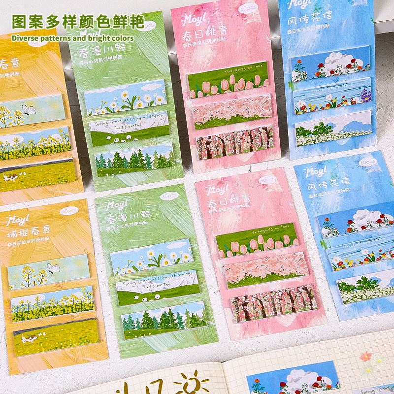 Pintura al óleo índice de pegatinas de alto valor facial estudiantes con ins simple cuentas de mano papel de notas con paisaje pegajoso