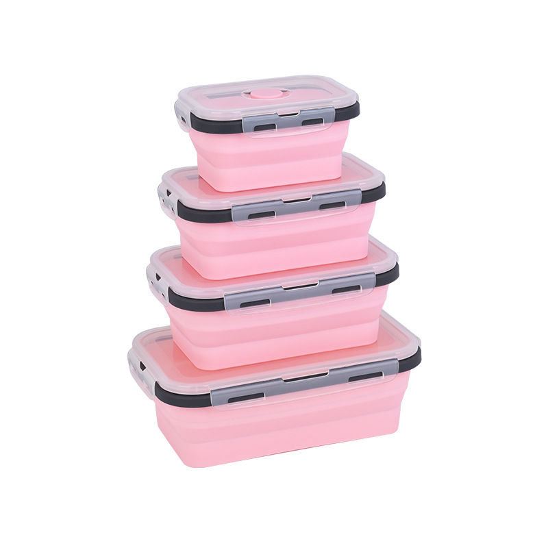 Caja de almuerzo plegable de silicona caja de espuma de viaje al por mayor plegable de grado alimenticio con cubierta de cubierta