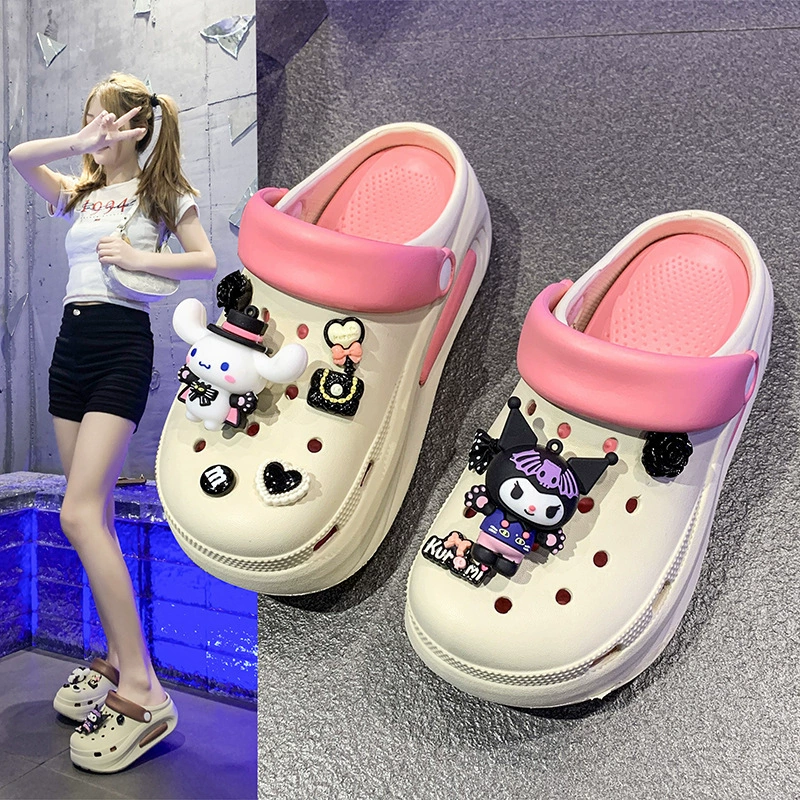 Туфли с толстой подошвной пещерной женской цветовой стиль увеличен, а нижняя часть летнего 2024 нового премиум-класса Curomi Baotou половинная тапочка для женщин