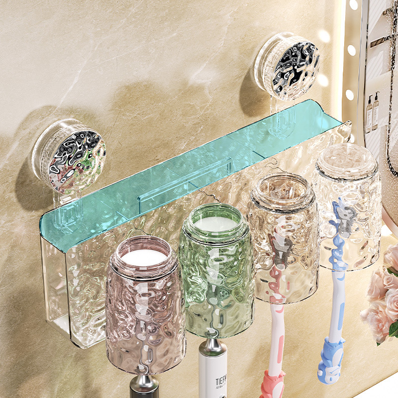 Estante de cepillo de dientes con ventosa Estante de cepillo de dientes de baño familiar sin perforación Estante de copa de dientes Taza de enjuague de pared Estante de cepillo de dientes eléctrico