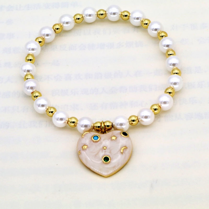 Imitation Pearl, Copper Chain Material Simple Style Devil's Eye Heart Shape Imitation Pearl Copper Zircon 18K Gold Plated Women's Bracelets
