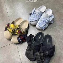 フランスの厚底ビルケンシュトックシューズ女性用 2025 夏新レトロ本革多用途リボン怠惰なつま先ハーフスリッパ