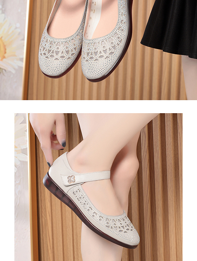 Sandal da thật quai chữ V đế bệt mùa hè cho nữ cỡ lớn — Màu be chi tiết 14