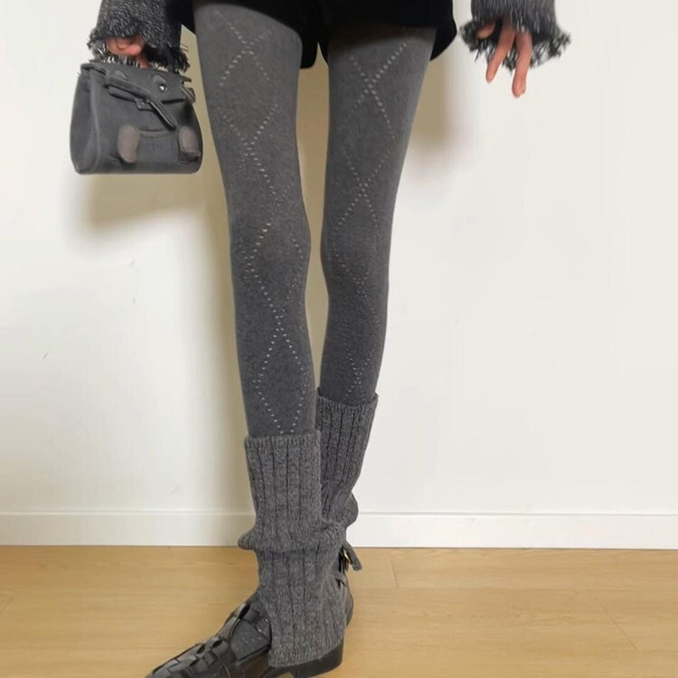 miu gray diamond-shaped hollow leggings for spring and autumn, high elasticity, non-slip, solid color diamond pattern pantyhose miu gray diamond-shaped hollow leggings for spring and autumn, high elasticity, non-slip, solid color diamond pattern pantyhose