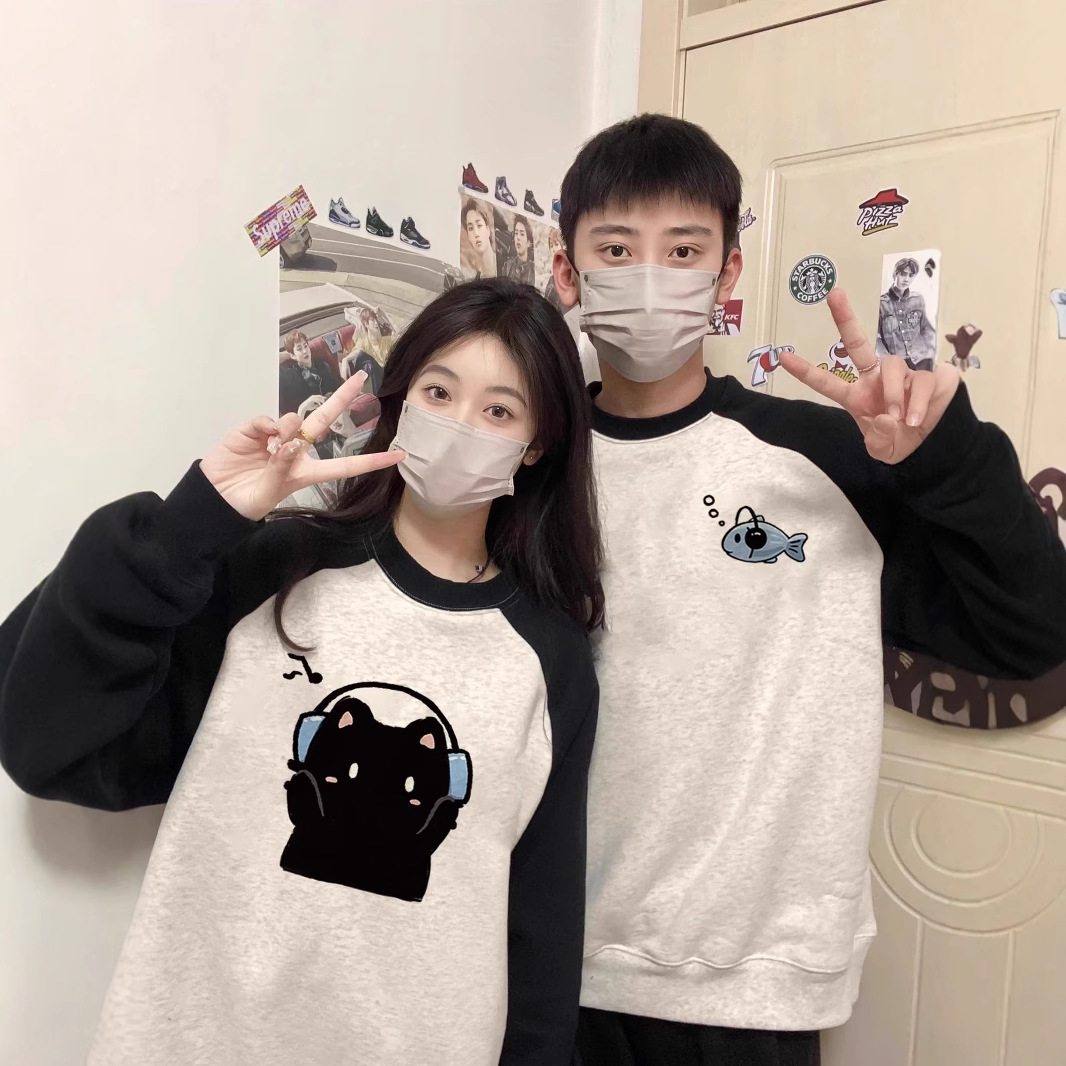 순수한 면 커플 의류 봄과 가을 2024 새로운 봄 패션 브랜드 특별 다른 하이 엔드 외부 세트