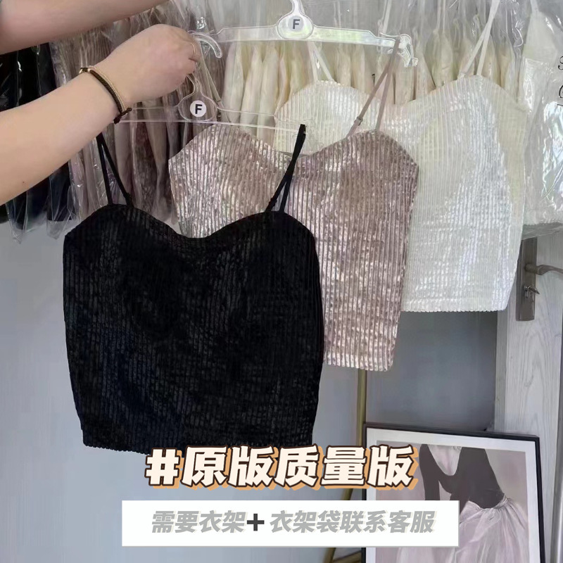 Velvet Camisole Vintage Thin Camisole Traceless Inner Wear Beautiful Back Sexy Belt Chest Pad Outer Wear Top 5855