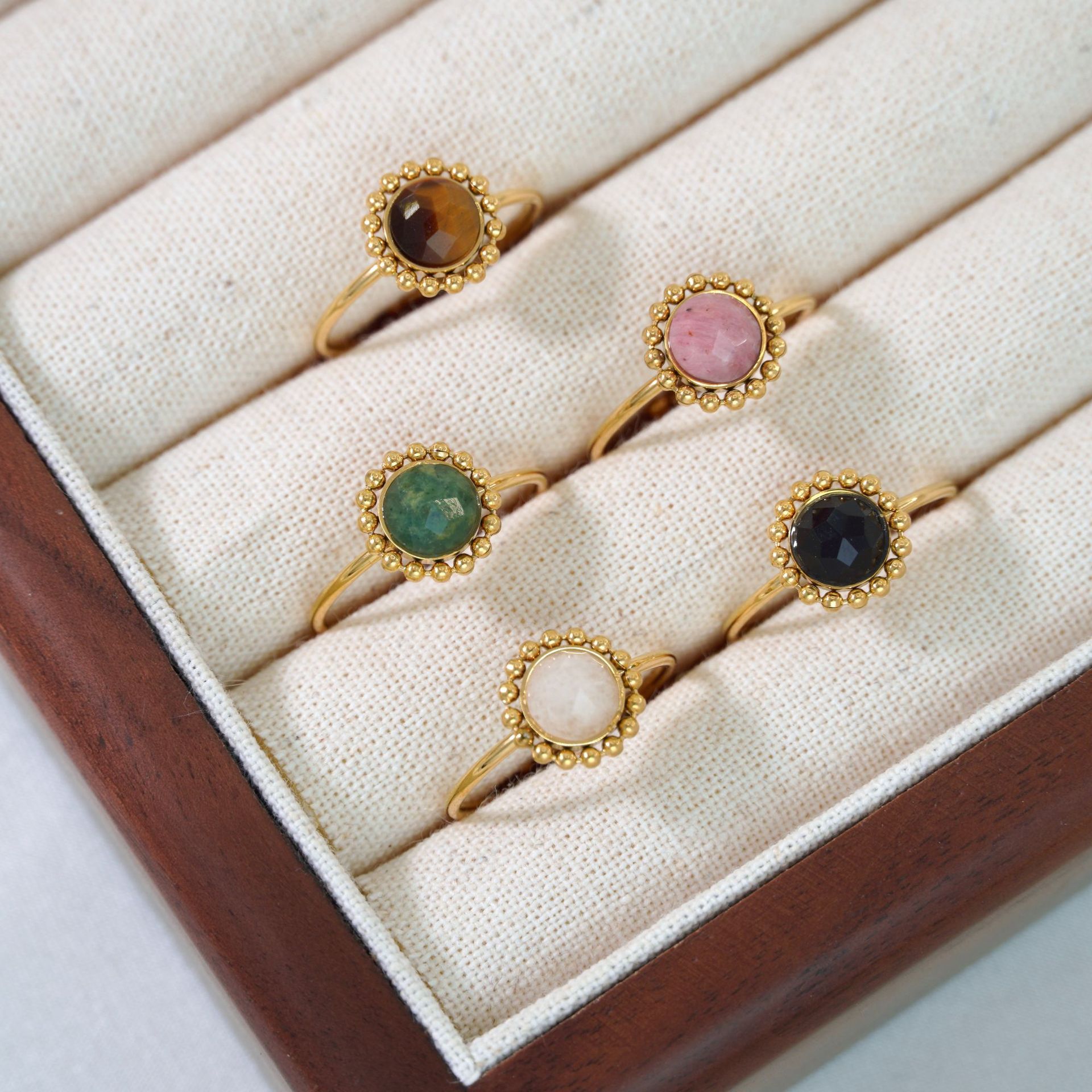 10g Weight Natural Stone Inlay Material Open Rings Classification 1 Piece Quantity Casual Occasion Titanium Steel Material Geometric Pattern Unisex Gender Polishing Design Retro Style Retro Geometric Titanium Steel Natural Stone Open Rings In Bulk 4