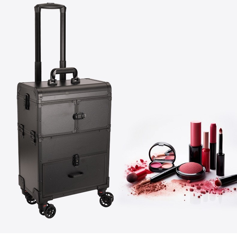 Maletín de Maquillaje con Ruedas de Aleación de Aluminio, Ruedas Giratorias, con Candado, para Almacenamiento Doméstico