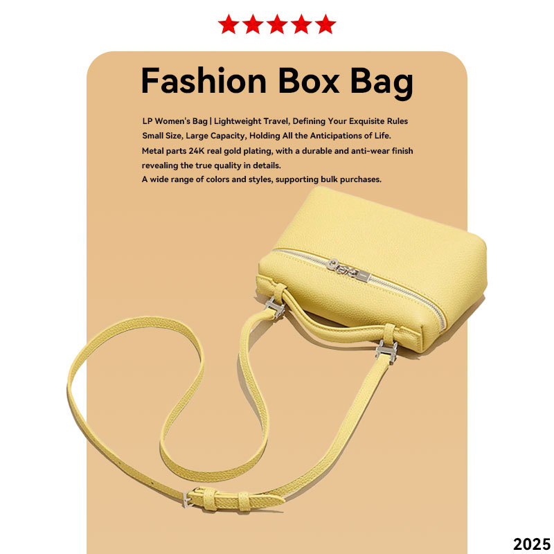 LP19 Lunch Box Bag Genuine Leather Women's Handbag Makeup Bag Small Square Crossbody Bag Luxury Designer Style - Thumbnail 4