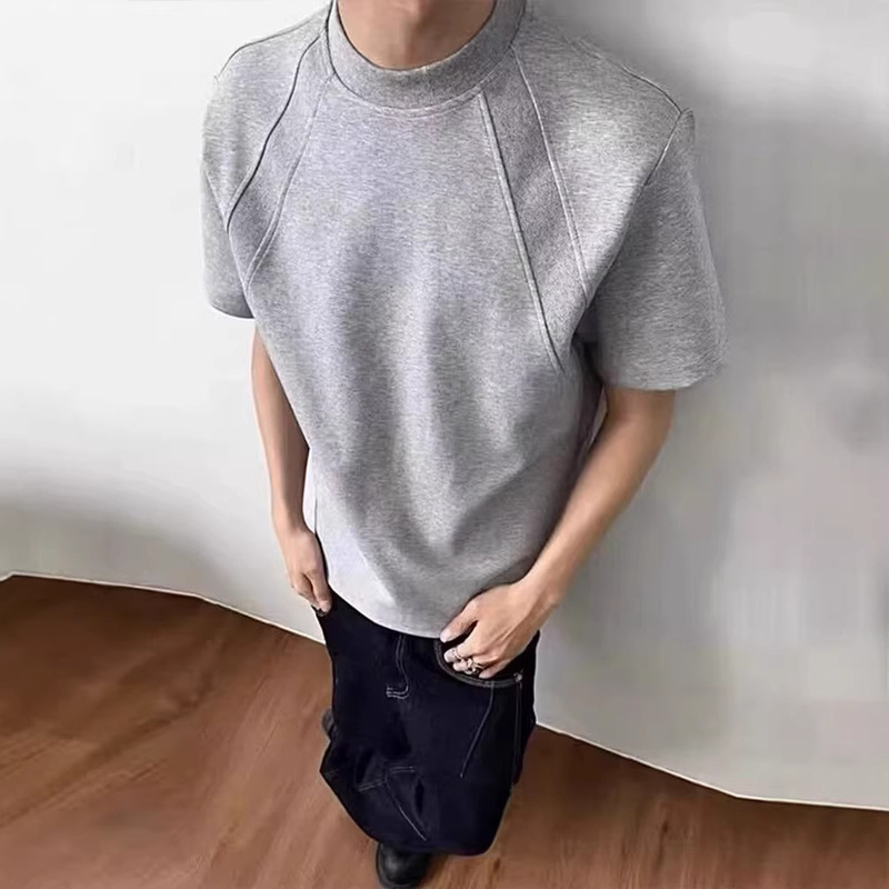 Foreign Trade Solid Color Short-Sleeved T-Shirt for Men, New Summer Style, American Trendy Brand, Versatile Loose Fit, Patchwork Design, Casual Top Foreign Trade Solid Color Short-Sleeved T-Shirt for Men, New Summer Style, American Trendy Brand, Versatile Loose Fit, Patchwork Design, Casual Top