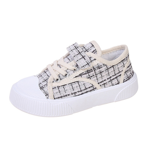 Plaid children's canvas shoes 2024 spring and autumn new style lightweight flat sneakers for boys and girls, middle and older children's student sports shoes
