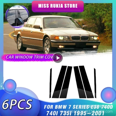 Applicable to BMW 7 Series E38E65F01G12 1995-2023 Door Frame Cover Pillar Window Black Middle Pillar (Şüşə kənarı xromları/moldingləri) - bright-black-1995-2000-7-series-e38-6pcs