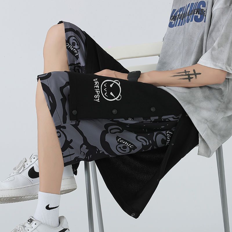 Breasted sports six-point shorts men's over-the-knee summer fake two-piece basketball 7-point pants trendy ins high street loose five-point pants