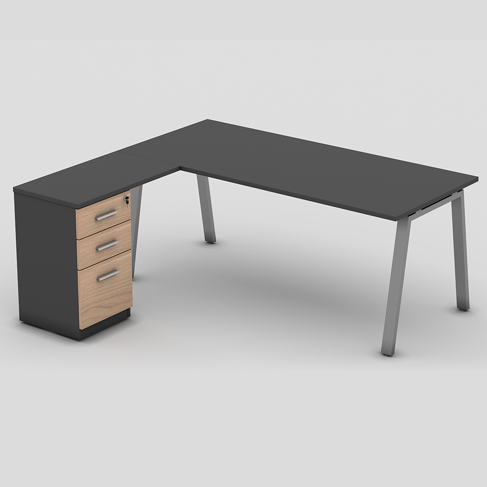 Mesa de oficina simple y moderna en forma de L con cajón 1 persona mesa de gerente de oficina de una sola persona mesa de jefe de pies de acero
