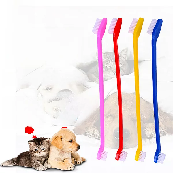 Pet long handle double head toothbrush set clean teeth finger set dog cat toothbrush spot cross-border supply