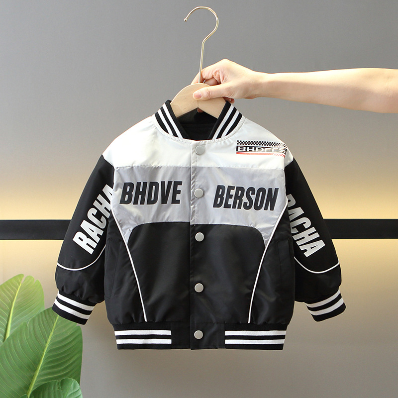 5864 Chaqueta de otoño para niños 2025 nueva chaqueta de motocicleta para bebés de estilo occidental Chaqueta de béisbol para niños de moda Primavera y otoño
