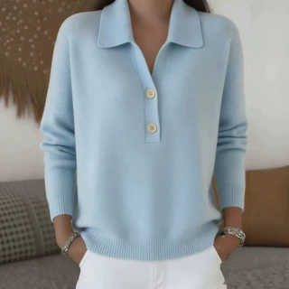 2026秋冬新款女式毛衣欧美跨境针织翻领半开襟纽扣宽松休闲针织衫