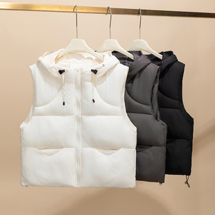 Autumn and Winter New Korean Style Loose Cotton Vest for Women, Drawstring Cotton Waistcoat, Fashionable and Versatile Short Outerwear for Going Out