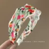 Retro beige headband, with embroidery, flowered