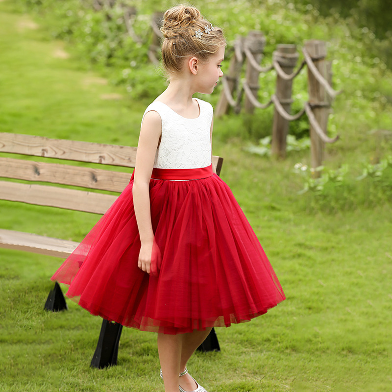 Nuevo Comercio exterior transfronterizo vestido de novia para niños niñas arco de encaje campus rendimiento piano princesa MIDI vestido de verano