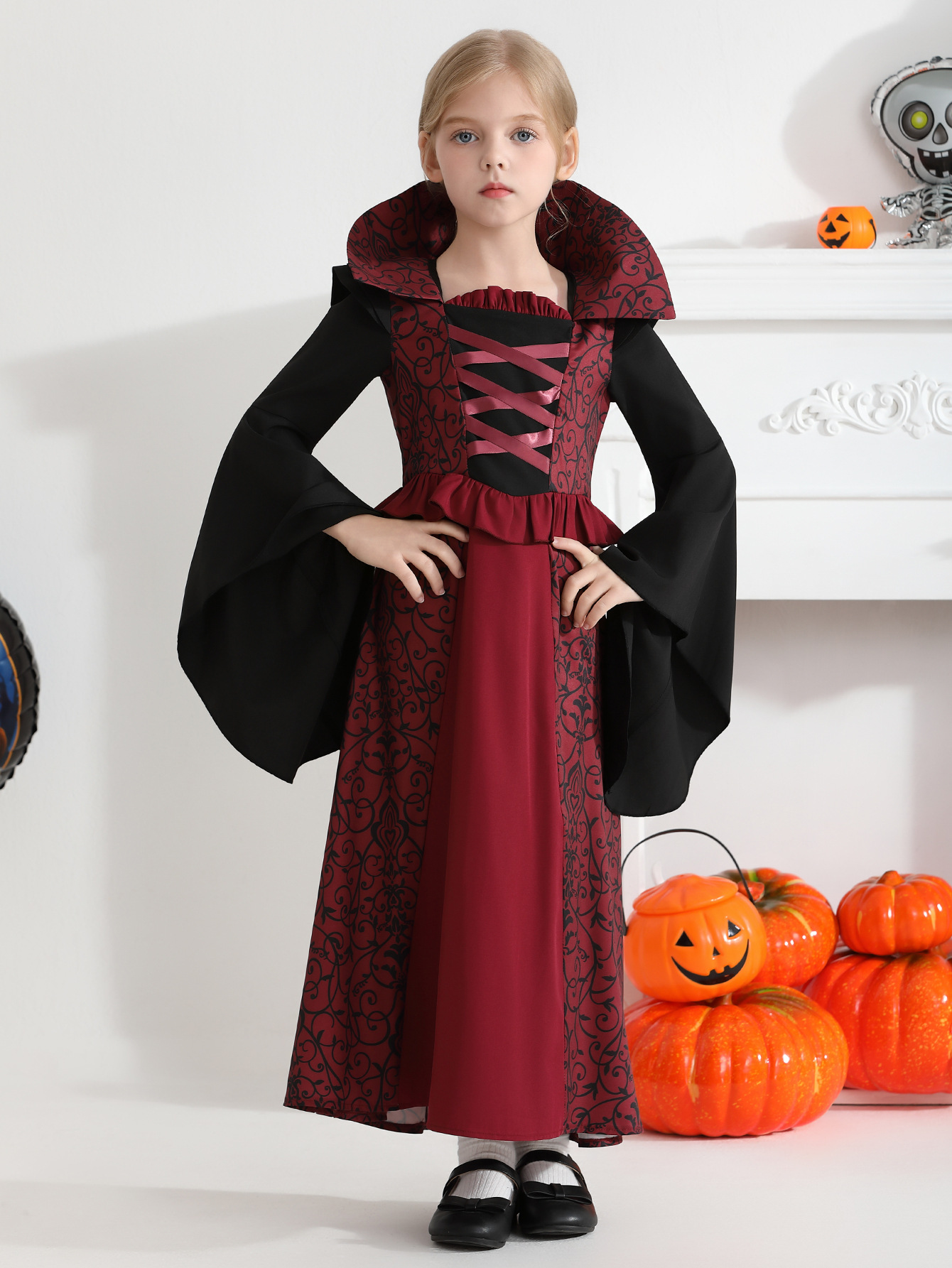 Transfronterizos trajes de vampiros para niños Halloween trajes de juegos de rol para niñas trajes de espectáculo de la reina bruja medieval