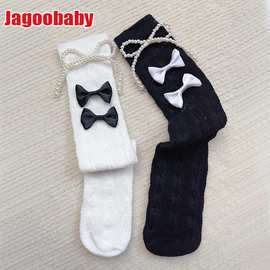 洛丽塔儿童袜英伦珍珠田园拼色透气甜美宝宝中筒袜公主袜堆堆袜